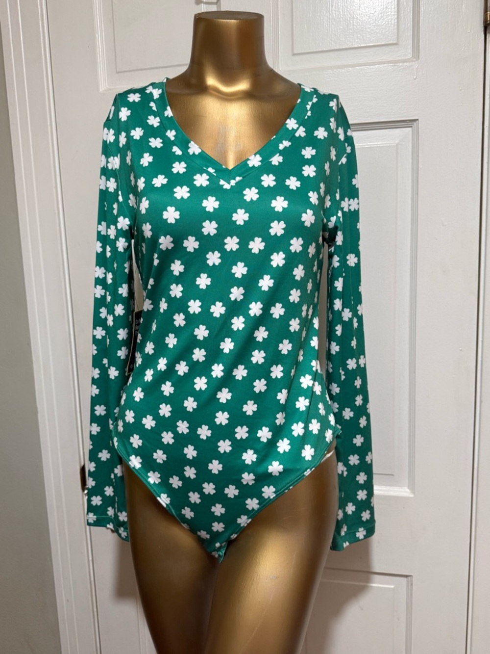 New Tipsy Elves Womens St. Patricks Day Long Sleeve Leotard Shirt Size XL Green